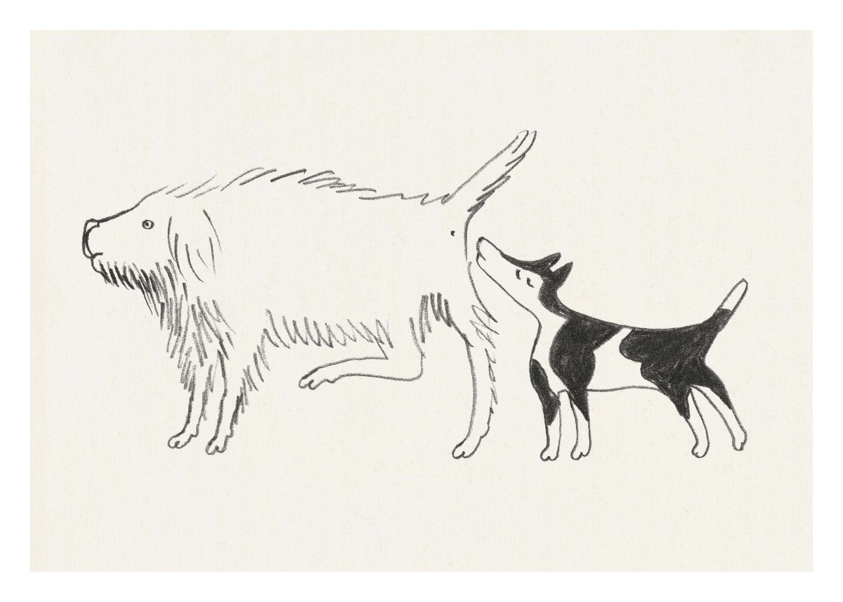 Illustration af Thomas Winding – Når enden er god, er alting godt, med Mester hunden fra bogen Min lille hund i Natten.